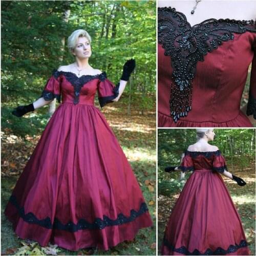 HIstory!Customer-made Red Victorian dress 1860s Civil war Dress Scarlett Theater Costume Halloween Renaissance Dress V-523