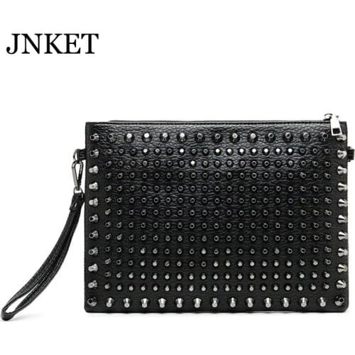 JNKET New Fashion Women rivet Clutch Handbag Large Capacity Clutch Bag PU Leather Zipper Clutch Wallet Shoulder Bags