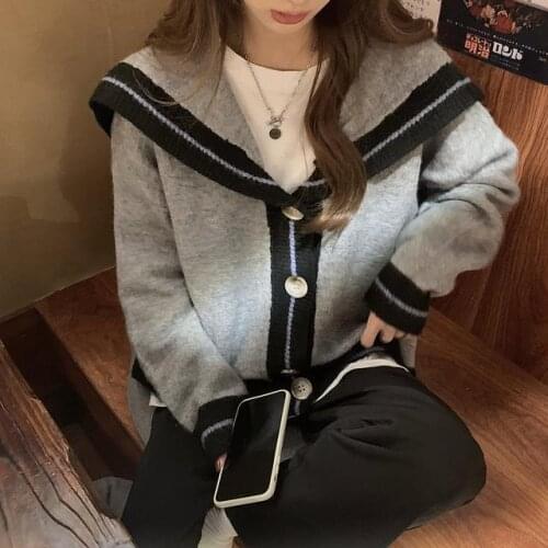 Oversized kawaii y2k vintage v-neck Knitted long-sleeves Cardigan women winter cardigan Sweater women Loose Cardigans korean top