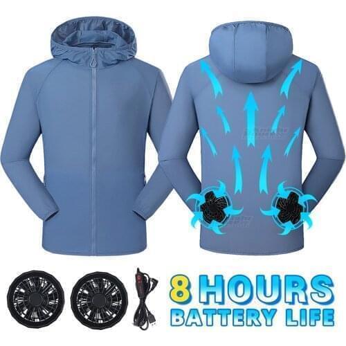 Summer Cooling Fan Jacket Running Hiking Water-resistant Clothing Windbreaker Cycling Fishing Camping Men USB Power Supply