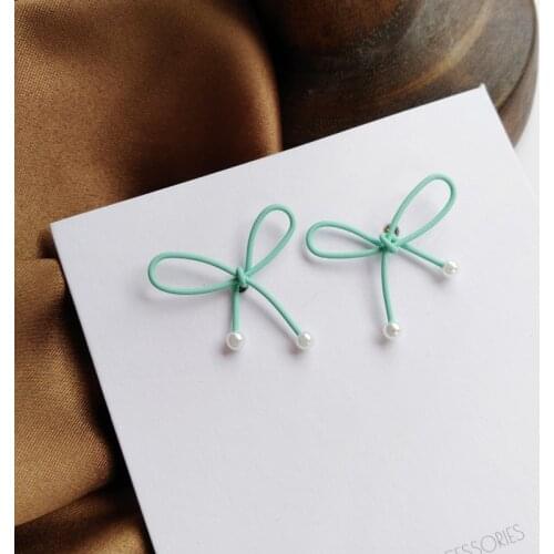 2020 New Cute Sweet Summer Green Bow-knot Clip Earrings Fresh Mint Blue Line Simple Bow Shape Elegant Ear Clips Earrings Female