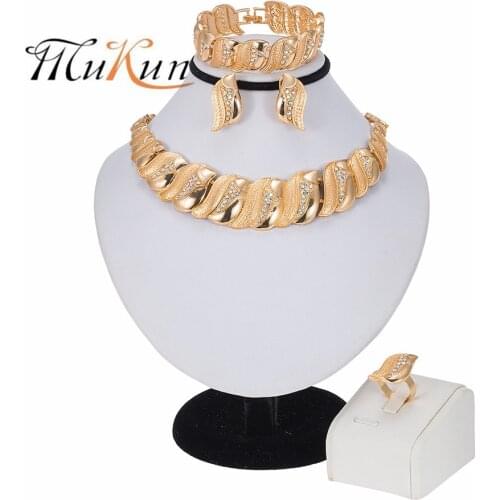 MUKUN Fashion Dubai Gold Jewelry Sets for Women African Wedding Wire Charm Necklace Bracelet Earrings Nigerian Bridal Jewelry