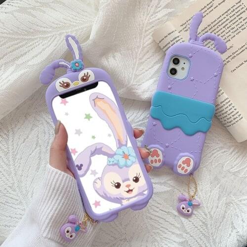 Cartoon Stellalou Soft Silicone Phone Case for iPhone 12Pro Max 11 6 7 8 Plus X XR XS MAX Cute Bunny Pendant Lanyard Phone Cover
