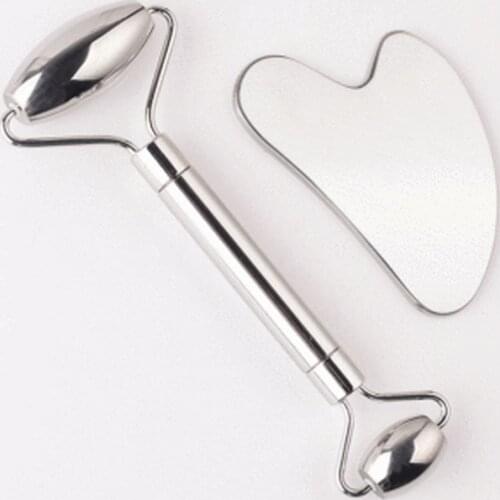 Roller Gua Sha Tool Set Stainless Steel Facial Face Care Massage Crystal Jade Rose Quartz Health Anti Wrinkle Cellulite Massager