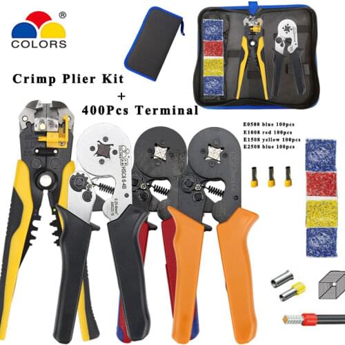 Crimping stripping cutting pliers kit HSC8 10S/6-4/6-6 with tubular terminals 400pcs/box electrical crimping tool clamp set