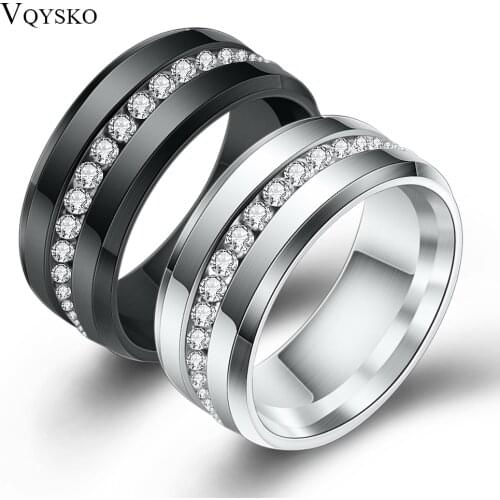 Titanium Stainless Steel Wedding Rings For Women Fashion one Lines Of CZ Jewelry Wholesale