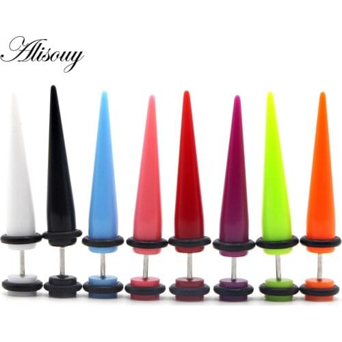 Alisouy 2pcs Punk Men Women Fake Ear Plugs Taper Gauges Expander Stretcher Piercing Earring Jewelry Faux Septum Tragus Pircing
