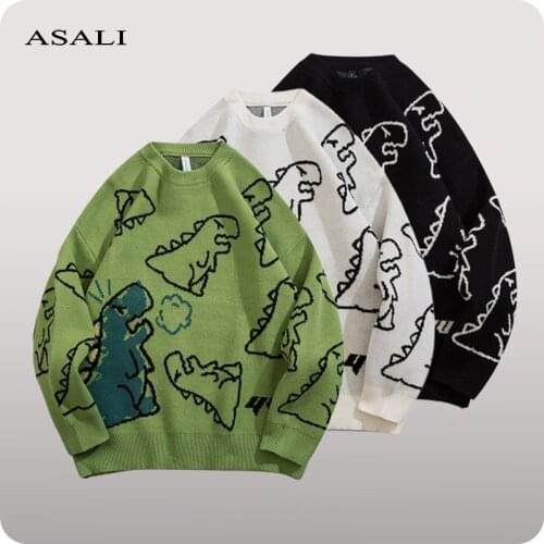 Casual Men Sweater Anime Pattern Knitted Hip Hop Harajuku Streetwear Men Women Pullovers O-Neck Oversized Sweaters Jersey Coat