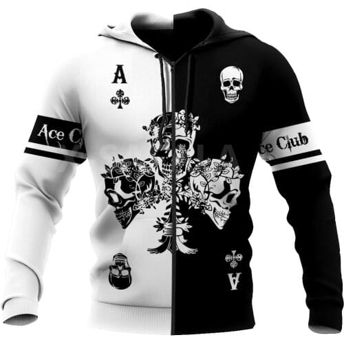 Poker Ace Club Skull 3D All Print Plus Hoodie Man Women Harajuku Outwear Zipper Pullover Sweatshirt Casual Unisex Jacket