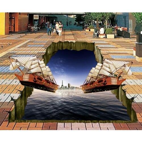3d wallpaper waterproof 3d flooring Boat 3d floor pvc self-adhesive wallpaper 3d floor painting wallpaper