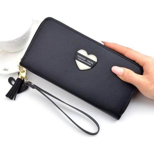 Women Wallets Wristlet Handbags Cards Holder Love Heart Lady Purses Moneybags Tassels Zipper Long Clutch Coin Purse Wallet Bags