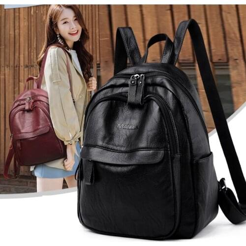 Womens Backpack Handbag Leather Female Bag Large Capacity Waterproof Black Rucksack Womens Small Shoulder Bags