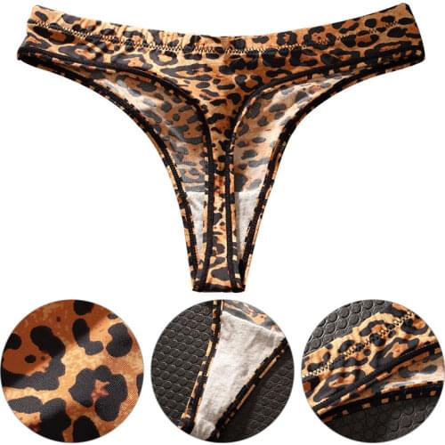 Women Underwear Sexy Leopard Print Ice Silk Low-waisted One-piece Type Traceless Briefs Thong Lady Sexy Seamless Panties