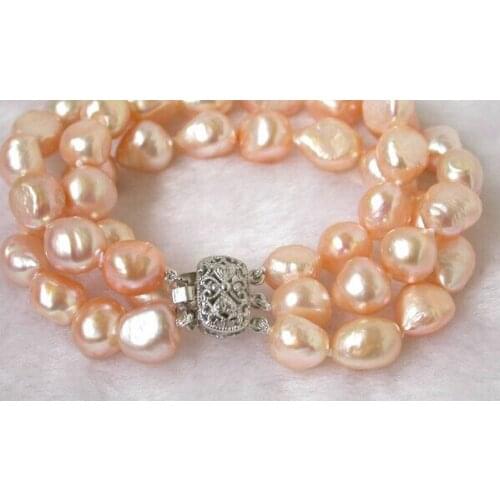 00769 3strads pink baroque pearls bracelet bangle Natural >>free shipping