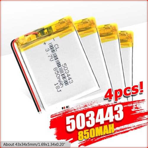 1/2/4 Pcs 3.7v Lithium Ion Polymer Battery Rechargeable 850mAh 503443 Batteries For Pos Machine Driving Recorder DVD MID PSP PDA