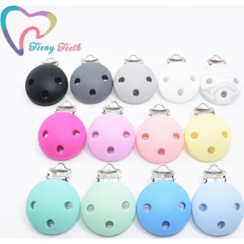 1PC Candy Color Round Shaped Pacifier Clip Silicone Beads Baby Clip Teething Accessories Clip Clasps Toy DIY Pacifier Chain Tool