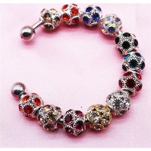 10Pcs Color Crystal Rondelle Ball Shape Spacer Beads Big Hole Muranos Disco Ball for Jewelry Making & DIY Fit Pandora Bracelet