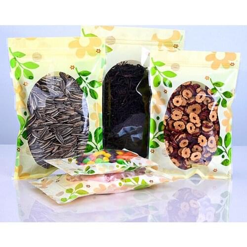 100pcs Flat Clear Plastic Zip Lock Packaging Bag Resealable Spice Dried Fruit Nuts Flower Coffee Heat Sealing Green Pouches