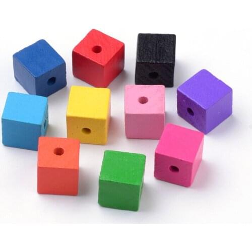 500pcs Dyed Wood DIY Wooden Cube Bead Jewelry Making Bijoux Beads,14~15x14~15x14~15mm, Hole: 3mm F60