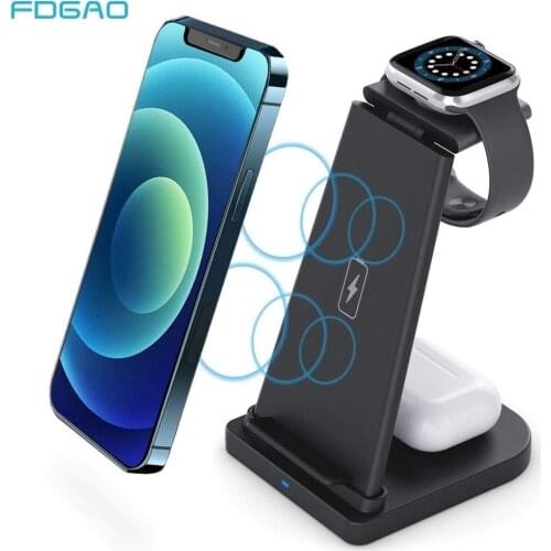 3 In 1 Qi Wireless Charger 20W Fast Charge For Iphone 12 11 XS XR X 8 Charger Dock Station For Apple Watch 6 5 4 3 Airpods Pro