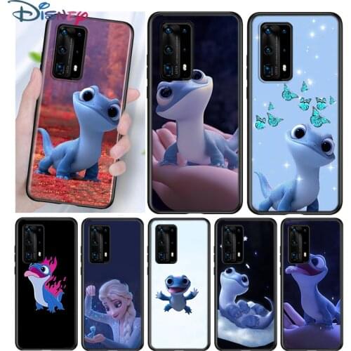 Bruni Frozen 2 Silicone Cover For Huawei P40 P30 P20 Pro P10 P9 P8 Lite E Plus 2019 2017 5G Black Phone Case
