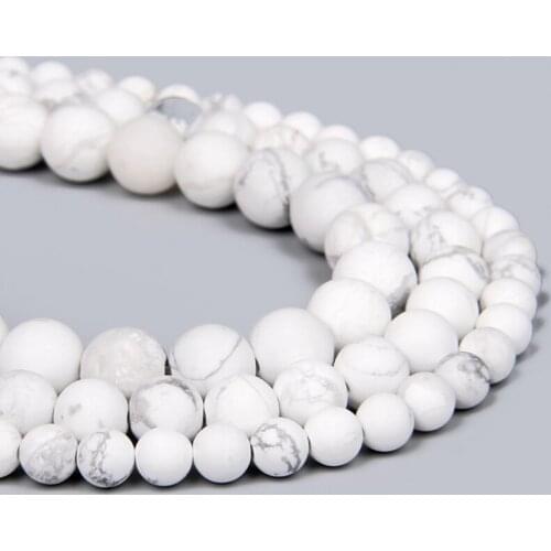 Natural Frosted White Turquoises Howlite Stone Round Loose Beads For Jewelry Making 15'' 4 6 8 10 12 mm Handmade Beadwork Bead