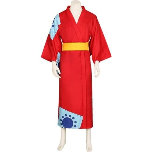 ONE PIECE Luffy cosplay suit one piece red yukata kimono Japanese costume Full Set