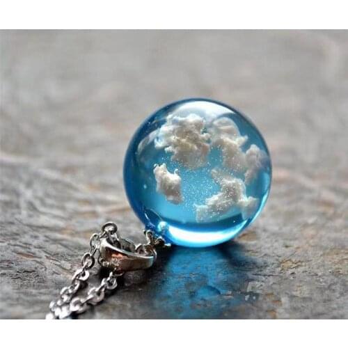 Blue Sky White Cloud Chain Pendant Necklace Janedream Chic Transparent Rould Ball shape Resin Necklace for Women Fashion Jewelry