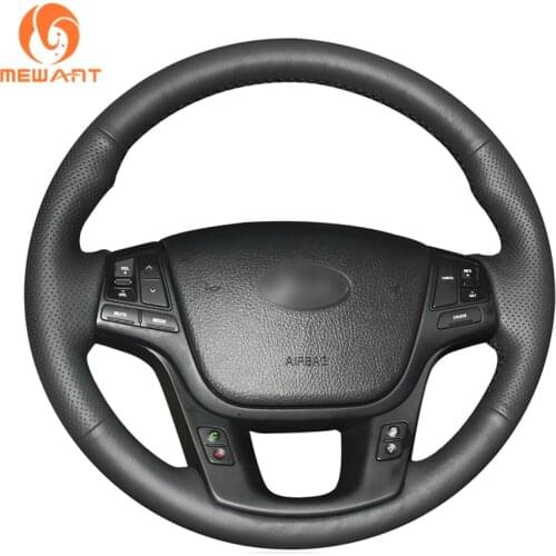 MEWANT Hand Sew Wrap Black Artificial Leather Steering Wheel Cover for Kia Sorento 2009 2010-2014 K7 Cadenza 2011 2012 -2015
