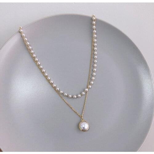 Kpop Fashion Pearl Choker Necklace Women Cute Girl Double Layer Chain Exquisite Gold Pendant Chokers Necklaces 2020 Jewelry Woma