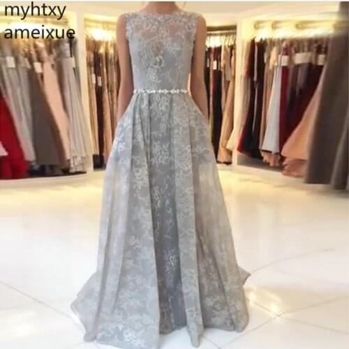 Custom Long Event Prom Dresses A-line Lace Formal Party 2020 Elegant Diamonds Beaded Sash Sweep Train Women Gowns Plus Size