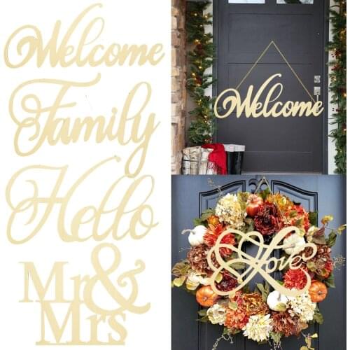 Home Wooden Signs Happy Birthday/Hello/Welcome/Mr Mrs Wedding Birthday Party Wall Door Wood Plaque Pendant Decor