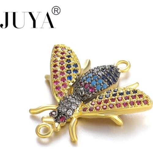 Jewellery Findings Colorful Cubic Zirconia Insects bees Charm Pendant Connectors For Jewelry Making DIY Bracelets Accessories