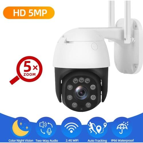 5MP Wifi PTZ IP Security Camera 5X Optical Zoom Color Night Vision Wireless Outdoor Waterproof CCTV Video Surveillance Camera HD