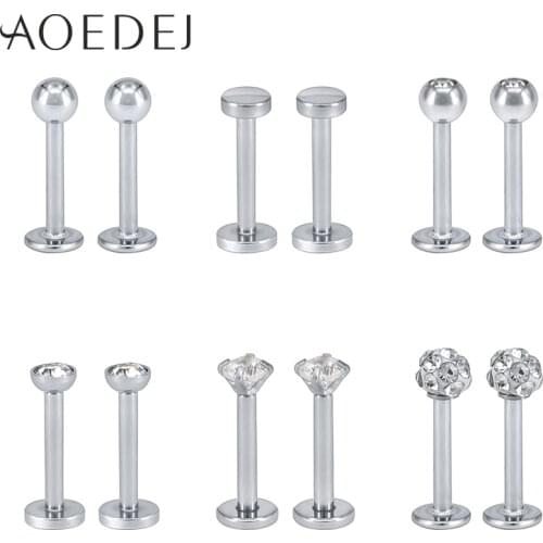 AOEDEJ 12pcs/lot 16g Stainless Steel Lip Ear Piercing Ring Jewelry Crystal Zircon Lip Labret Set Internal Thread Ear Tragus Nail