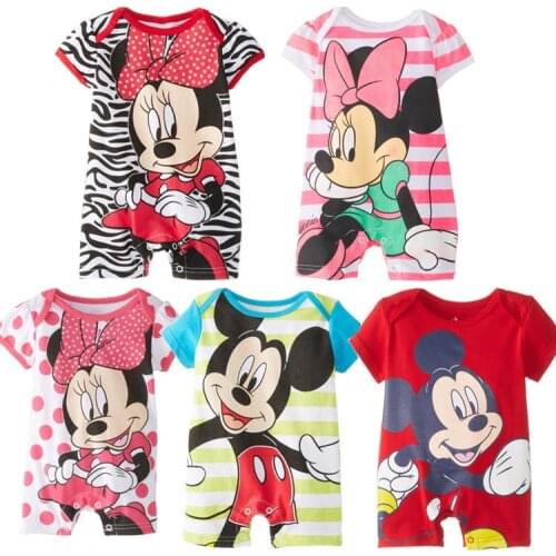 Infant short-sleeved cotton Disney cartoon pattern Mickey Minnie print jumpsuit 0-6-12 months male and female baby romper