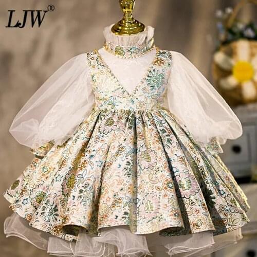 LJW Summer Girls Party Dresses for 1-12 Years teens Dresses Little Flower Girl Dresses Girl Beaded Birthday Communion Dresses