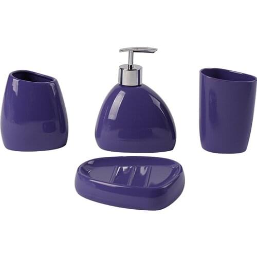 1 Set 4pcs Acrylic Bathroom Supply Premium Toilet Set Toothbrush Holder Soap Dish Tooth Mug Lotion Bottle Bathroom Suit (Purple)