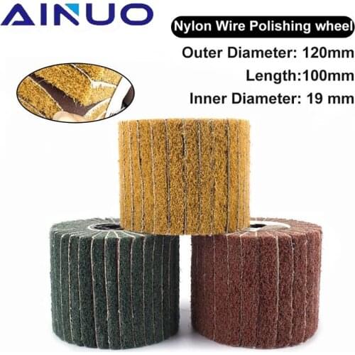 120*100mm Non-woven Wire Drawing Polishing Wheel Nylon Abrasive Flap Wheel Brush Burnishing Drum Wheel Sour Pad 1Pcs