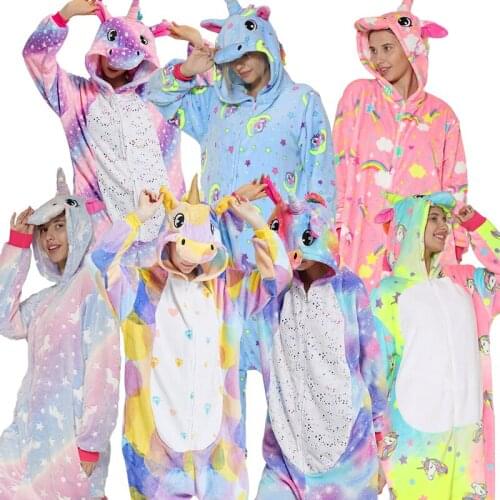 Kigurumi Unicorn Panda Pajamas Women Onesie Winter Plush Flannel Animal Stitch Pyjamas Adults Onesies Cartoon Sleepwear Jumpsuit