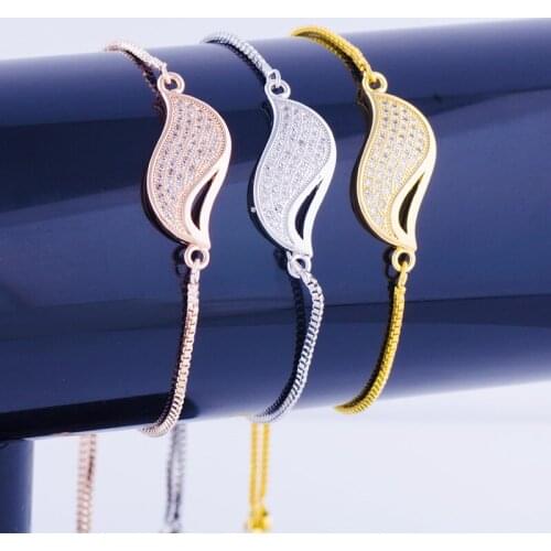 Supplies For Jewelry Shining Zircon Leaf Charms Bracelet Women Diy Copper Micro Pave Square Chain Bracelete Feminino Bijoux Gift