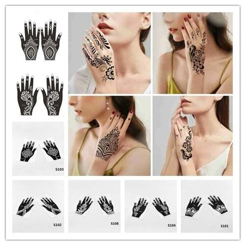 Professional Henna Stencil Temporary Hand Tattoo Body Art Sticker Template Wedding Tool Men Women India Flower Tattoo Stencil