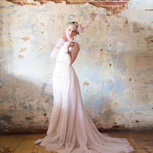 Romantic Chiffon Bridal Long Skirt Graceful A Line Beach Bohemian Wedding Skirt with Long Train Blush Engagement Photoshoot
