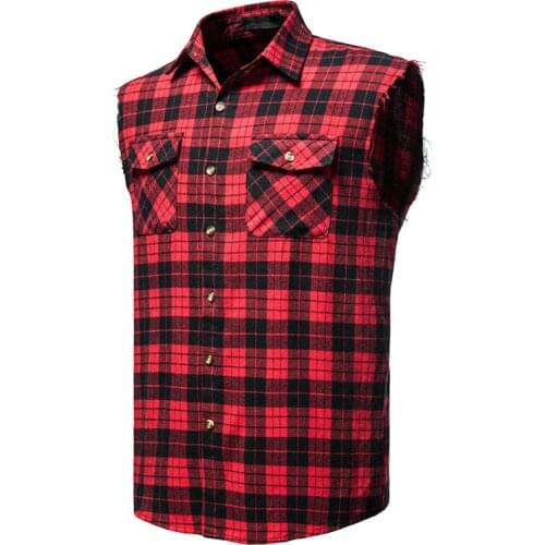 New Streetwear Flannel Lengthened Side Zipper Loose European and American Hip-Hop Sleeveless Plaid Shirt Men Tide