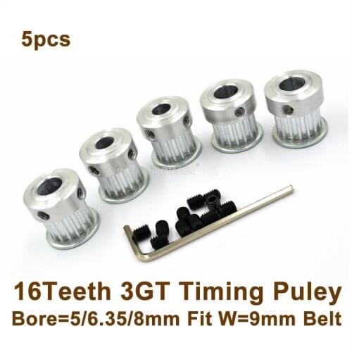 POWGE 5pcs/lot 16 Teeth 3GT Timing Pulley Bore 5/6.35/8mm Fit W=9/15mm 3GT Timing Belt 20T 20Teeth GT3 Timing Pulley 16-2GT