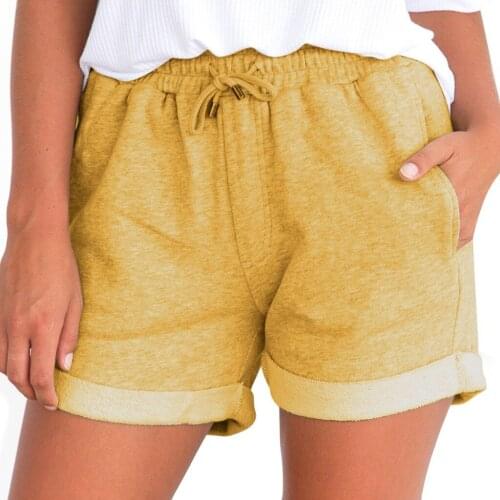 Women Shorts Pure Color Pocket Loose Elastic Waist Drawstring Hotpants Summer Casual Beachwear Home Sport Shorts Ropa Mujer