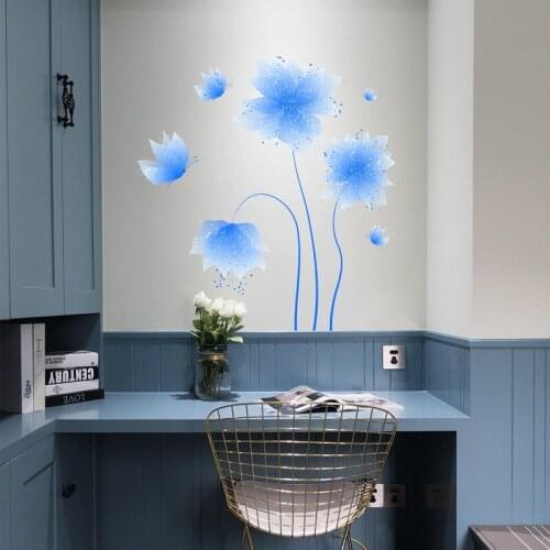 Blue Butterflies Flowers Creative Wall Stickers Home Decor Art Decals Mural for Living Room Bedroom Decoration Aesthetic