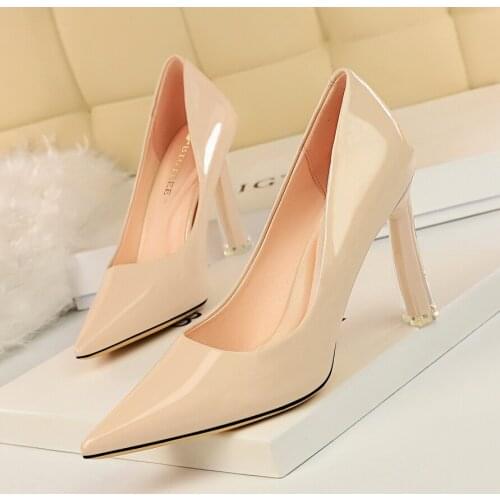 BIGTREE Fashion New Crystal with Pumps Sexy Slim High Heels Thin High heels Shoes Patent Leather Pointed Pointed Office 7716-1
