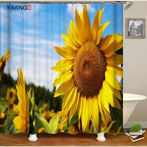 180x200cm bathroom curtain 3D yellow sunflower flower printing polyester shower curtain waterproof home decoration curtain