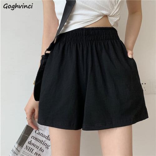 Women Summer Shorts Casual Loose Elastic Waist Cotton Simple Trousers Solid All-match Popular Students Trendy Fashion Running